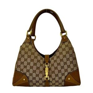 GUCCI New Jackie GG Canvas Leather One-Shoulder Bag, Semi-Shoulder Handbag, B...